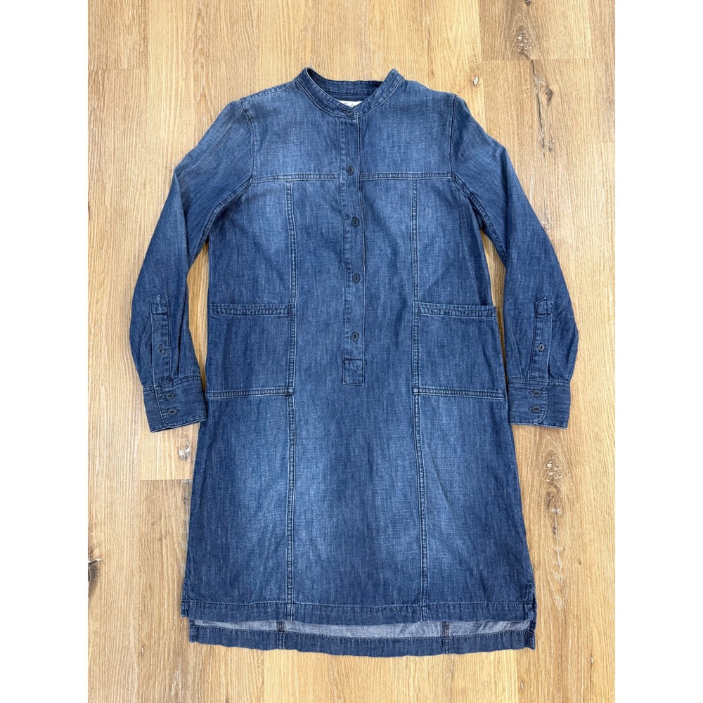 Madewell Boho Minimalist Denim Shift Dress Women XS Blue Long Sleeve Cotton
